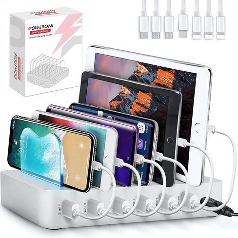 قاعدة شحن USB - محطة شحن عالمية ذات 6 منافذ لأجهزة متعددة - محطة شحن متعددة الأجهزة - متوافقة مع هواتف Apple وiPad وiPhone وAndroid المحمولة والأجهزة اللوحية in Kuwait