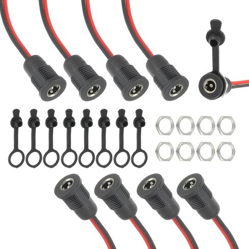 8Pack 5.5 x 2.1mm DC Power Jack Threaded Socket Female Panel Mount Barrel Connector Adapter with Pre-soldered Wires and Waterproof Plug kit in Kuwait