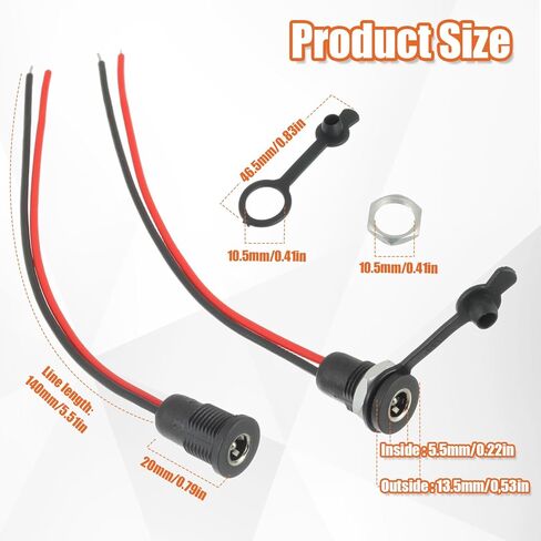 8Pack 5.5 x 2.1mm DC Power Jack Threaded Socket Female Panel Mount Barrel Connector Adapter with Pre-soldered Wires and Waterproof Plug kit in Saudi Arabia