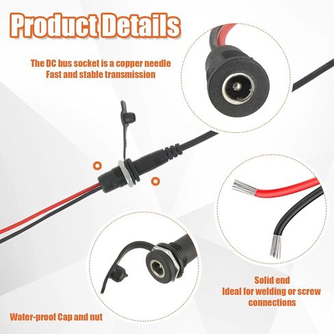 8Pack 5.5 x 2.1mm DC Power Jack Threaded Socket Female Panel Mount Barrel Connector Adapter with Pre-soldered Wires and Waterproof Plug kit in Saudi Arabia