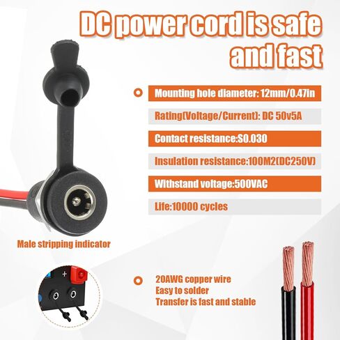 8Pack 5.5 x 2.1mm DC Power Jack Threaded Socket Female Panel Mount Barrel Connector Adapter with Pre-soldered Wires and Waterproof Plug kit in Saudi Arabia