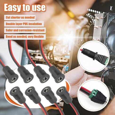 8Pack 5.5 x 2.1mm DC Power Jack Threaded Socket Female Panel Mount Barrel Connector Adapter with Pre-soldered Wires and Waterproof Plug kit in Saudi Arabia