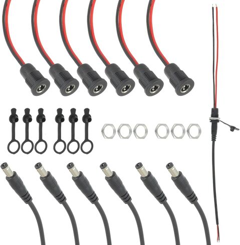 8Pack 5.5 x 2.1mm DC Power Jack Threaded Socket Female Panel Mount Barrel Connector Adapter with Pre-soldered Wires and Waterproof Plug kit in Saudi Arabia