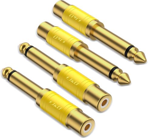 محول صوت J&D RCA إلى 1/4 4 حزم، قابس أحادي 6.35 مم ذكر إلى موصل أنثى RCA، موصلات جيتار مطلية بالذهب، أصفر in Kuwait