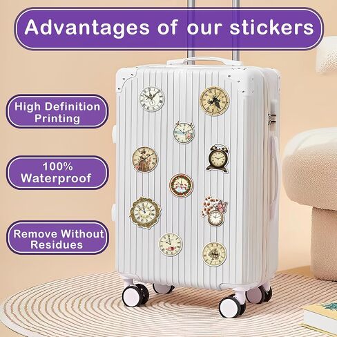 50 Pcs Clock Sticker Waterproof Vintage Clocks Decal Nostalgic Vinyl Stickers Water Bottle Laptop Phone Luggage Journaling Scrapbooking Planner Bike Headphone Christmas Gifts for Teens Coworker in Saudi Arabia