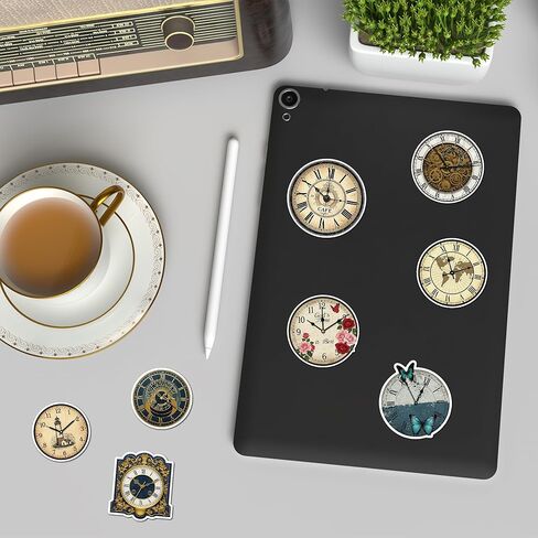 50 Pcs Clock Sticker Waterproof Vintage Clocks Decal Nostalgic Vinyl Stickers Water Bottle Laptop Phone Luggage Journaling Scrapbooking Planner Bike Headphone Christmas Gifts for Teens Coworker in Saudi Arabia