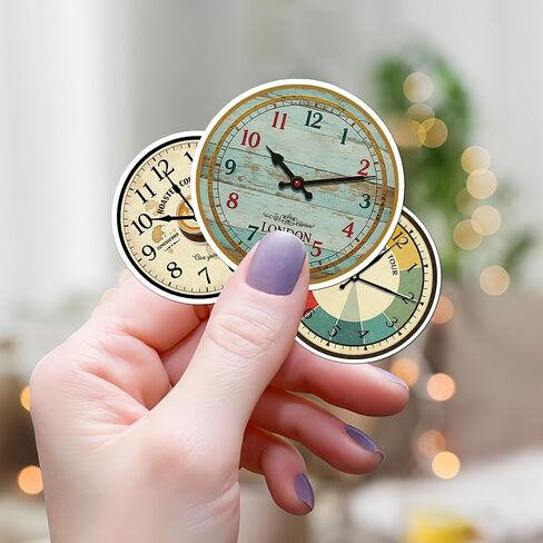 50 Pcs Clock Sticker Waterproof Vintage Clocks Decal Nostalgic Vinyl Stickers Water Bottle Laptop Phone Luggage Journaling Scrapbooking Planner Bike Headphone Christmas Gifts for Teens Coworker in Saudi Arabia
