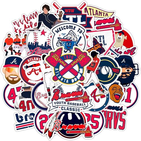 مجموعة 60 قطعة من ملصقات Atlanta Baseball Brave لأجهزة الكمبيوتر المحمول، وزجاجة المياه، ونافذة السيارة، ودفتر القصاصات، والخوذة، ولوح التزلج، والجدار - ملصقات فينيل رائعة للأطفال والمراهقين والبالغين - مستوحاة من الشجعان الأقوياء in Saudi Arabia
