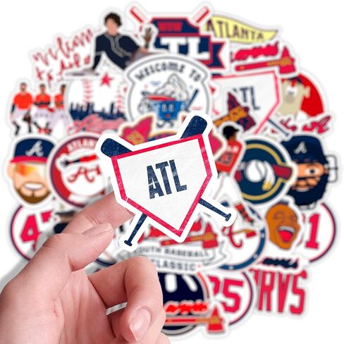 مجموعة 60 قطعة من ملصقات Atlanta Baseball Brave لأجهزة الكمبيوتر المحمول، وزجاجة المياه، ونافذة السيارة، ودفتر القصاصات، والخوذة، ولوح التزلج، والجدار - ملصقات فينيل رائعة للأطفال والمراهقين والبالغين - مستوحاة من الشجعان الأقوياء in Saudi Arabia