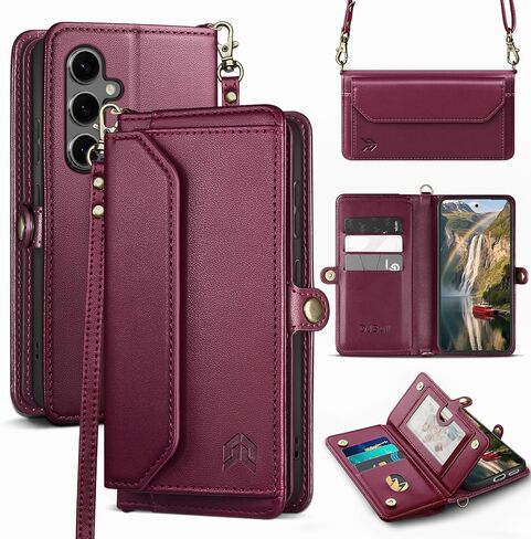 DJBull for Samsung Galaxy S25 Wallet Case with Card Holder, Shoulder and Wristlet Straps, Soft PU Leather, Magnetic Snap, Flip Phone Case for Women Men for Samsung S25 Black in Saudi Arabia
