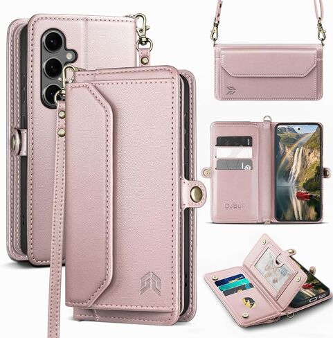 DJBull for Samsung Galaxy S25 Wallet Case with Card Holder, Shoulder and Wristlet Straps, Soft PU Leather, Magnetic Snap, Flip Phone Case for Women Men for Samsung S25 Black in Saudi Arabia