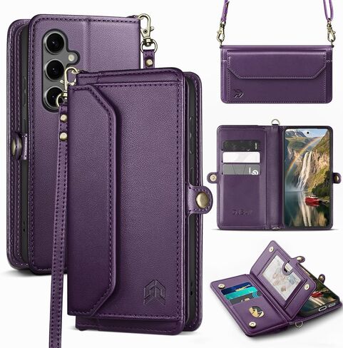 DJBull for Samsung Galaxy S25 Wallet Case with Card Holder, Shoulder and Wristlet Straps, Soft PU Leather, Magnetic Snap, Flip Phone Case for Women Men for Samsung S25 Black in Saudi Arabia