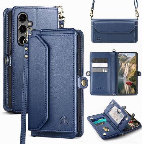 DJBull for Samsung Galaxy S25 Wallet Case with Card Holder, Shoulder and Wristlet Straps, Soft PU Leather, Magnetic Snap, Flip Phone Case for Women Men for Samsung S25 Black in Saudi Arabia