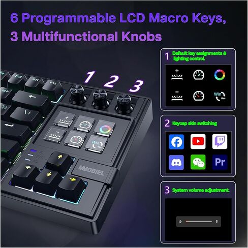 MMOBIEL Mechanical Keyboard for Stream Deck QWERTY Hot-Swappable RGB Keyboard with 6 Programmable LCD Macro Keys & 3 Control Dials for OBS, Streaming, Editing, Productivity – for Windows/macOS in Saudi Arabia