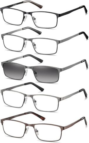 EYECEDAR 3-Pack Reading Glasses for Men Blue Light Blocking Half Frame Rectangular Style Metal Spring Hinges with Three Fine Pouch Eyeglasses Readers 2.00 in Kuwait