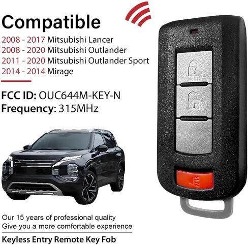بديل لجهاز التحكم عن بعد Mitsubishi Lancer Outlander Sport Mirage Key Fob 2017 2018 2019 2020 3 أزرار 315 ميجا هرتز OUC644M-KEY-N، أسود in Kuwait