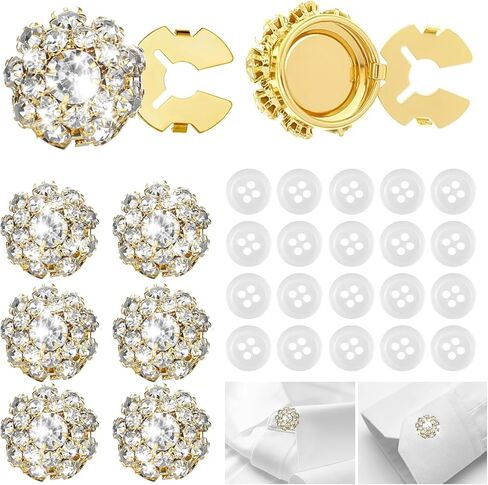 مجموعة أغطية أزرار كريستال حجر الراين 6 قطع، مجوهرات أزرار مشبك قابلة للفصل للنساء/الرجال مع 20 قطعة أزرار خياطة، أغطية أزرار مزخرفة للبلوزات تناسب الملابس (فضي) in Kuwait