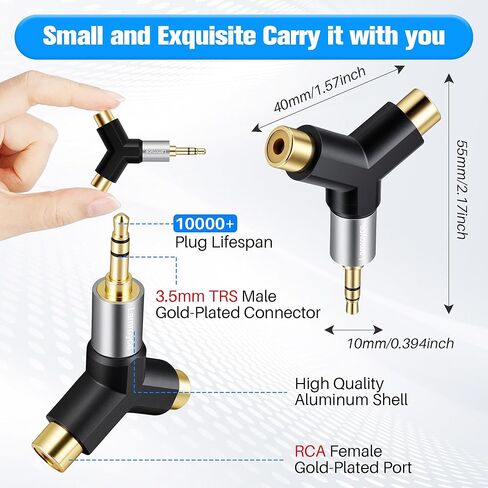 3.5mm to 2RCA Audio Y-Adapter 2Pack,1/8 Inch (3.5mm) TRS Stereo Male to Dual RCA Female Hi-Fi Sound Auxiliary Y Splitter Metal Gold-Plated Converter Connector for Phone, Tablet, Computer, MP3, Speaker in Saudi Arabia