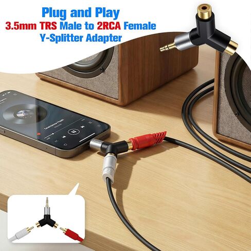 3.5mm to 2RCA Audio Y-Adapter 2Pack,1/8 Inch (3.5mm) TRS Stereo Male to Dual RCA Female Hi-Fi Sound Auxiliary Y Splitter Metal Gold-Plated Converter Connector for Phone, Tablet, Computer, MP3, Speaker in Saudi Arabia