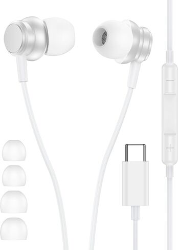 سماعات رأس سلكية USB C لهاتف iPhone 17 16، سماعات أذن سلكية USBC مع ميكروفون لإلغاء الضوضاء لأجهزة Apple، وسادات أذن سلكية داخل الأذن، سماعات أذن سلكية ستيريو لهاتف Samsung Galaxy S25 A17 Pixel وMoto وAirPods in Kuwait