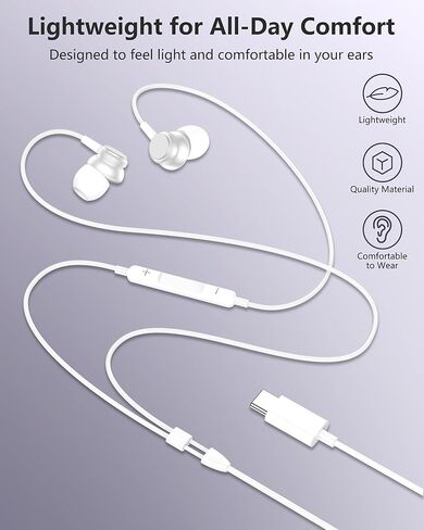 سماعات رأس سلكية USB C لهاتف iPhone 17 16، سماعات أذن سلكية USBC مع ميكروفون لإلغاء الضوضاء لأجهزة Apple، وسادات أذن سلكية داخل الأذن، سماعات أذن سلكية ستيريو لهاتف Samsung Galaxy S25 A17 Pixel وMoto وAirPods in Kuwait