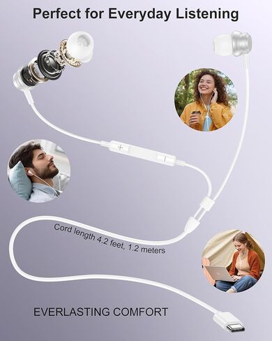 سماعات رأس سلكية USB C لهاتف iPhone 17 16، سماعات أذن سلكية USBC مع ميكروفون لإلغاء الضوضاء لأجهزة Apple، وسادات أذن سلكية داخل الأذن، سماعات أذن سلكية ستيريو لهاتف Samsung Galaxy S25 A17 Pixel وMoto وAirPods in Kuwait