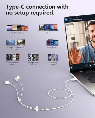 سماعات رأس سلكية USB C لهاتف iPhone 17 16، سماعات أذن سلكية USBC مع ميكروفون لإلغاء الضوضاء لأجهزة Apple، وسادات أذن سلكية داخل الأذن، سماعات أذن سلكية ستيريو لهاتف Samsung Galaxy S25 A17 Pixel وMoto وAirPods in Kuwait