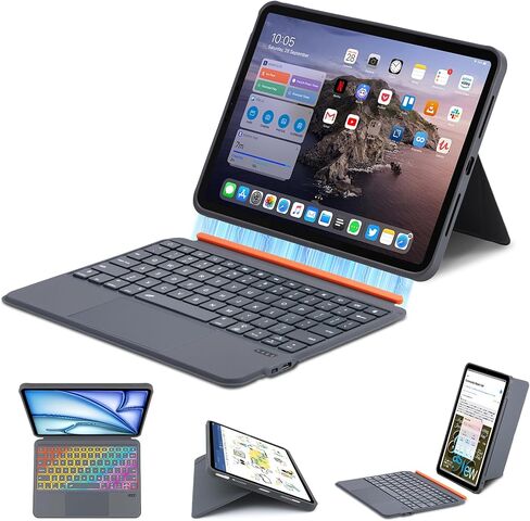 حافظة لوحة مفاتيح InUnion لجهاز iPad Pro 12.9 بوصة (الجيل الثالث والرابع والخامس والسادس) وiPad Air 13 (M2 2024/ M3 2025)، لوحة مفاتيح مرنة قابلة للفصل مع أوضاع متعددة، لوحة تتبع، إضاءة خلفية in Saudi Arabia