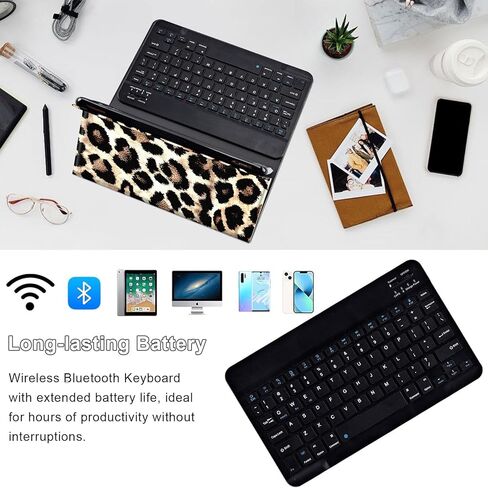 حافظة لوحة مفاتيح لجهاز iPad 11th (A16, 2025) وiPad الجيل العاشر 10.9 بوصة (2022)، غطاء رفيع قابل للطي مع لوحة مفاتيح بلوتوث قابلة للفصل ومسند، تصميم واقٍ بطباعة جلد الفهد 02 in Kuwait