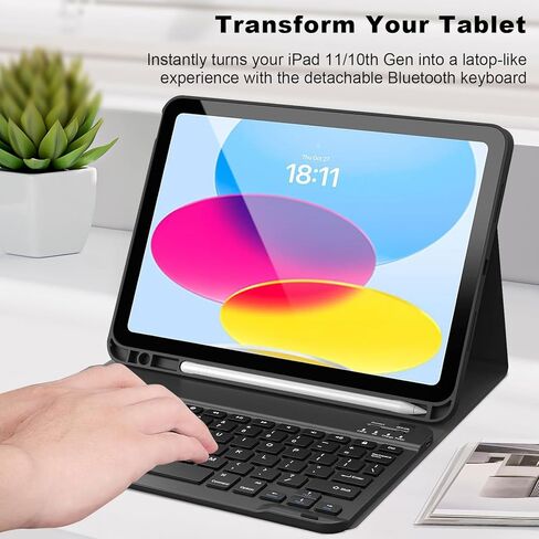 حافظة لوحة مفاتيح لجهاز iPad 11th (A16, 2025) وiPad الجيل العاشر 10.9 بوصة (2022)، غطاء رفيع قابل للطي مع لوحة مفاتيح بلوتوث قابلة للفصل ومسند، تصميم واقٍ بطباعة جلد الفهد 02 in Kuwait