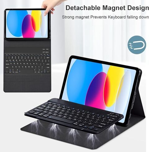 حافظة لوحة مفاتيح لجهاز iPad 11th (A16, 2025) وiPad الجيل العاشر 10.9 بوصة (2022)، غطاء رفيع قابل للطي مع لوحة مفاتيح بلوتوث قابلة للفصل ومسند، تصميم واقٍ بطباعة جلد الفهد 02 in Kuwait