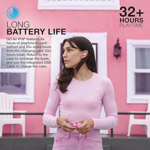 JLab Go Air Pop+ True Wireless Bluetooth Earbuds in Pink Plus Cloud Foam Mnemonic Earbud Tips in Saudi Arabia