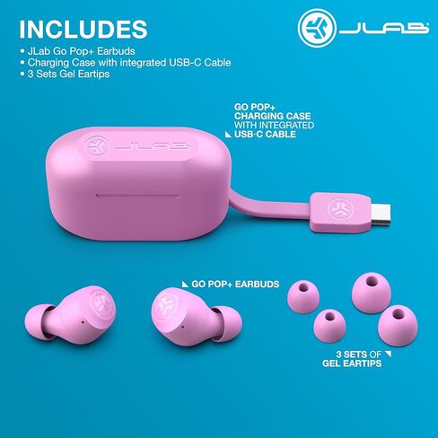 JLab Go Air Pop+ True Wireless Bluetooth Earbuds in Pink Plus Cloud Foam Mnemonic Earbud Tips in Saudi Arabia