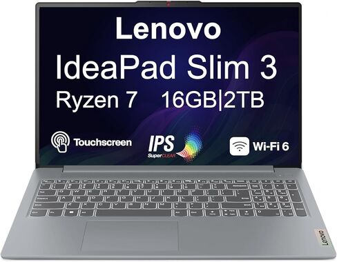 كمبيوتر محمول Lenovo IdeaPad Slim 3 بشاشة لمس 15.6 بوصة IPS FHD 300nits مضادة للتوهج (AMD Ryzen 7 5825U، 16GB LPDDR4، 512GB M.2 PCIe SSD، AMD Radeon Graphics، كاميرا ويب 720p HD، WiFi6 + BT 5.4، Win 11 Pro) in Kuwait