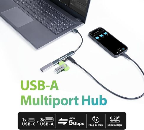 IOGEAR USB-A Multiport Hub، USB-C، 4 منافذ، لمحركات أقراص USB المحمولة ولوحة المفاتيح والماوس، حجم صغير، GUH304C in Kuwait