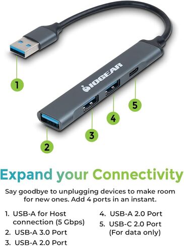IOGEAR USB-A Multiport Hub، USB-C، 4 منافذ، لمحركات أقراص USB المحمولة ولوحة المفاتيح والماوس، حجم صغير، GUH304C in Kuwait
