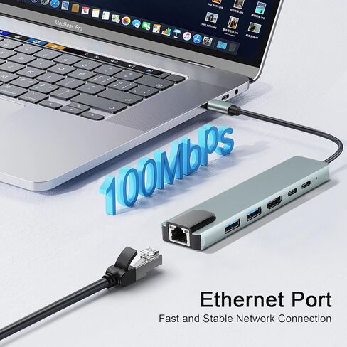 USB C Hub Multiport Adapter for MacBook Air,6 in 1 USBC Dongle with 4K HDMI,RJ45 Ethernet,100W PD,USB 3.0/2.0,USB-C Docking Station for MacBook Pro/Air,iPad Pro,XPS,etc in Saudi Arabia