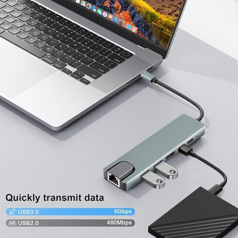 USB C Hub Multiport Adapter for MacBook Air,6 in 1 USBC Dongle with 4K HDMI,RJ45 Ethernet,100W PD,USB 3.0/2.0,USB-C Docking Station for MacBook Pro/Air,iPad Pro,XPS,etc in Saudi Arabia