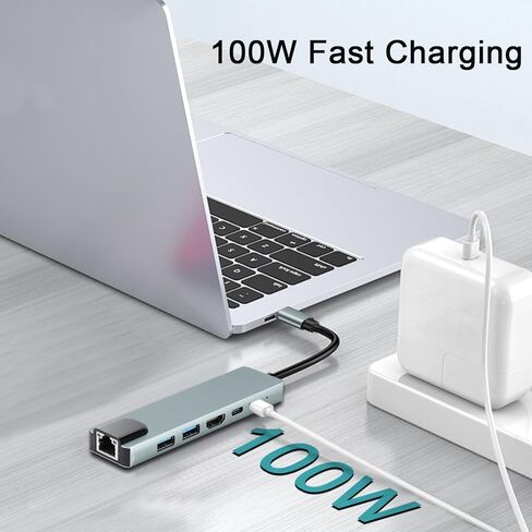 USB C Hub Multiport Adapter for MacBook Air,6 in 1 USBC Dongle with 4K HDMI,RJ45 Ethernet,100W PD,USB 3.0/2.0,USB-C Docking Station for MacBook Pro/Air,iPad Pro,XPS,etc in Saudi Arabia