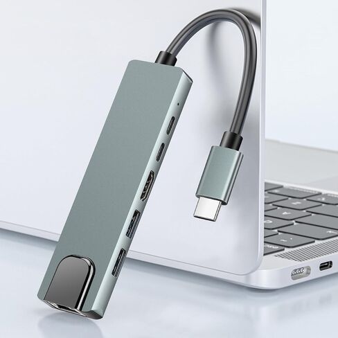 USB C Hub Multiport Adapter for MacBook Air,6 in 1 USBC Dongle with 4K HDMI,RJ45 Ethernet,100W PD,USB 3.0/2.0,USB-C Docking Station for MacBook Pro/Air,iPad Pro,XPS,etc in Saudi Arabia