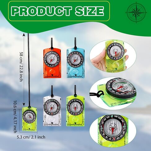 16 Pcs Orienteering Compass Acrylic Hiking Compass with Rope for Navigation Backpacking Map Reading Survival Outdoor Camping Scout Exploring Gifts in Saudi Arabia
