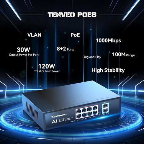 Tenveo PTZ Camera Bundle/Kits - 30X NDI AI Auto Tracking 3G-SDI/HDMI/USB3.0/LAN(PoE) PTZ Camera(*3), 7’’ LCD Quad-Screen NDI PTZ Joystick Controller and 8 Port Gigabit PoE Switch for Live Streaming in Kuwait