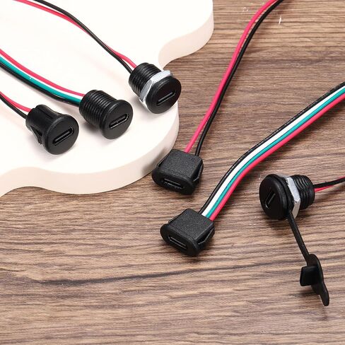 MECCANIXITY 8 قطع من هيكل أنثى من النوع C سلك 2 دبوس، مقبس أنثى USB-C مربع 5 فولت 3 أمبير إلى كابل تمديد طرفي مقاوم للماء للكمبيوتر الشخصي، مصابيح LED، كمبيوتر محمول 4 بوصات in Kuwait