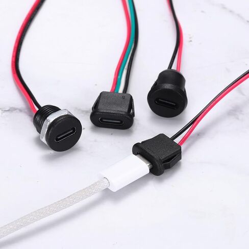 MECCANIXITY 8 قطع من هيكل أنثى من النوع C سلك 2 دبوس، مقبس أنثى USB-C مربع 5 فولت 3 أمبير إلى كابل تمديد طرفي مقاوم للماء للكمبيوتر الشخصي، مصابيح LED، كمبيوتر محمول 4 بوصات in Kuwait