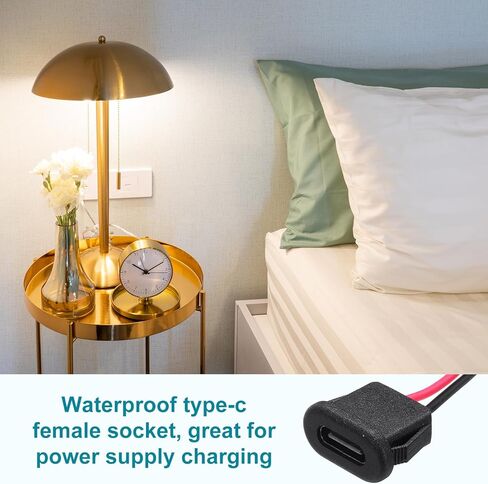 MECCANIXITY 8 قطع من هيكل أنثى من النوع C سلك 2 دبوس، مقبس أنثى USB-C مربع 5 فولت 3 أمبير إلى كابل تمديد طرفي مقاوم للماء للكمبيوتر الشخصي، مصابيح LED، كمبيوتر محمول 4 بوصات in Kuwait