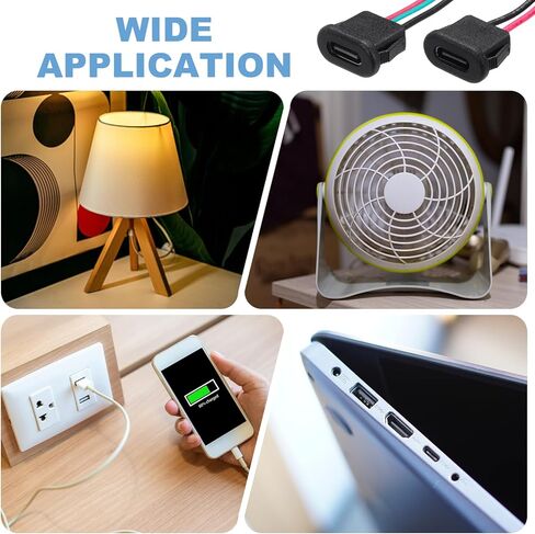 MECCANIXITY 8 قطع من هيكل أنثى من النوع C سلك 2 دبوس، مقبس أنثى USB-C مربع 5 فولت 3 أمبير إلى كابل تمديد طرفي مقاوم للماء للكمبيوتر الشخصي، مصابيح LED، كمبيوتر محمول 4 بوصات in Kuwait