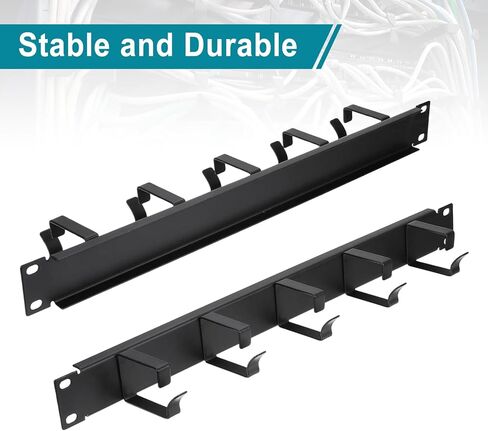 مدير كابلات PATIKIL 1U 5 D-Ring، 5 عبوات معدنية مقاس 19 بوصة مثبتة على حامل معدني أفقي لإدارة الأسلاك للرفوف وخزائن الخادم، أسود in Kuwait