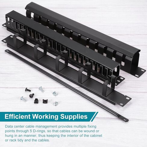مدير كابلات PATIKIL 1U 5 D-Ring، 5 عبوات معدنية مقاس 19 بوصة مثبتة على حامل معدني أفقي لإدارة الأسلاك للرفوف وخزائن الخادم، أسود in Kuwait