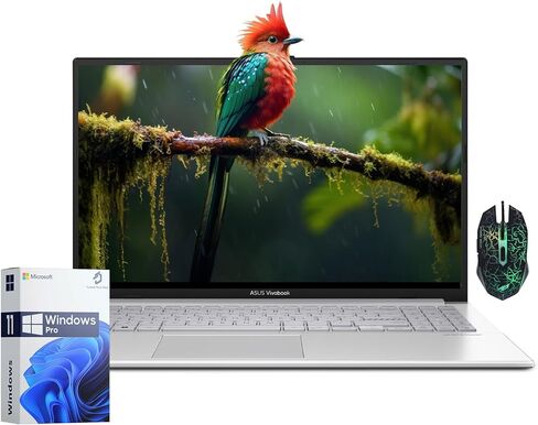 كمبيوتر محمول ASUS Vivobook 15 GO، كمبيوتر محمول FHD مقاس 15.6 بوصة، AMD Ryzen 5 7520U، ذاكرة وصول عشوائي DDR5 سعة 16 جيجابايت، محرك أقراص SSD سعة 512 جيجابايت، شحن سريع، وضع مسطح بزاوية 180 درجة، نظام التشغيل Windows 11 Pro فضي رائع in Saudi Arabia