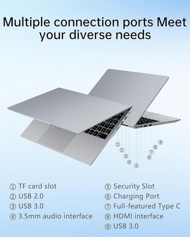 15.6“ 32GB RAM+1TB Laptop Computer, Win11 2C4T AMD Radeon 3050E 1.7-3.4GHz Notebook Computer, Fingerprint Reader, 6000mAh Battery PC, WiFi 2.4/5GHz, Bluetooth 4.2, Silver in Saudi Arabia